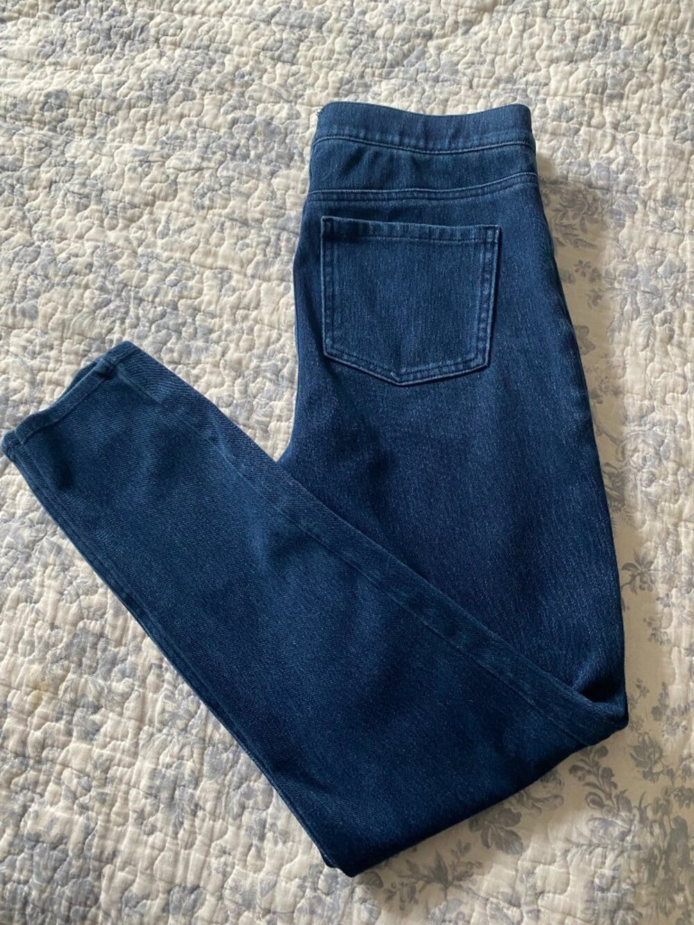 SPANX Jean-ish Ankle Leggings Size Medium Dark Blue w/Shaping Panel